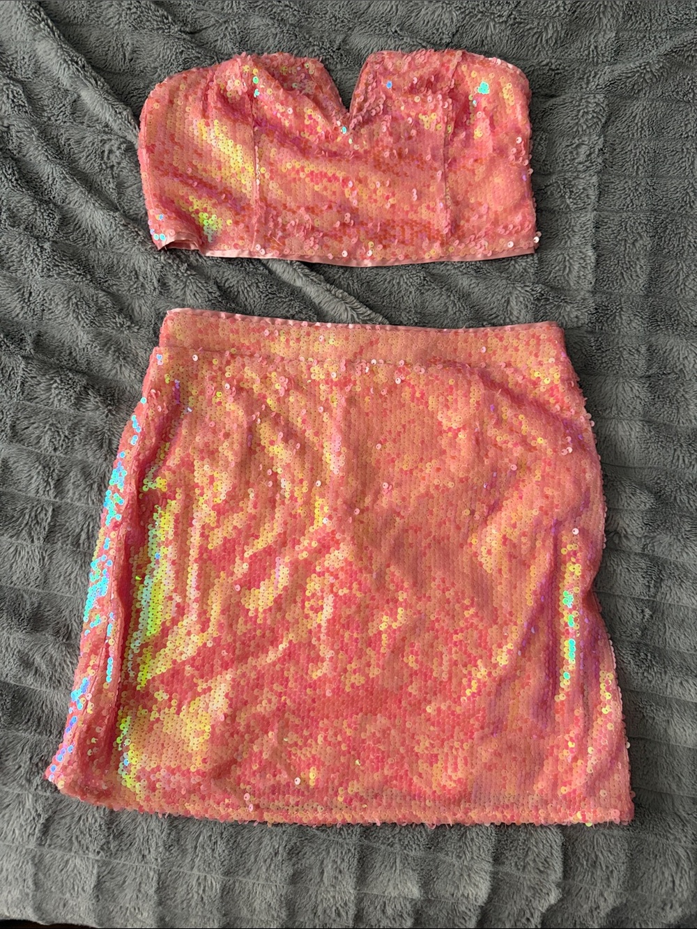 Lulu's Coral Iridescent Sequin Mini Skirt